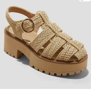 wild fable Woven Raffia Fisherman Platform Sandals in Tan